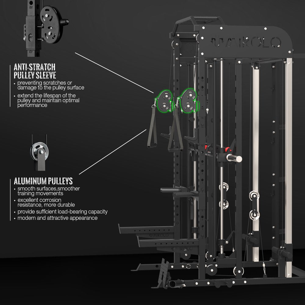 Smith Machine Home Gym, 2000Lbs Smith Rack with Cable Crossover and 800Lbs Weight Bench, Home Gym Equipment